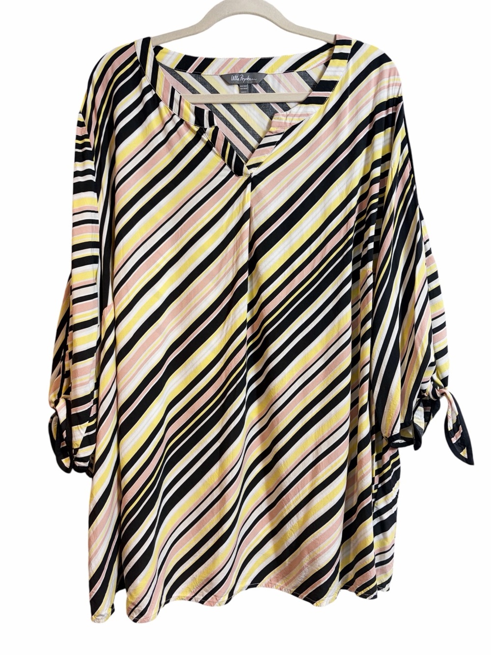 Ulla Popken Stripe Boho Tie Cuff Blouse